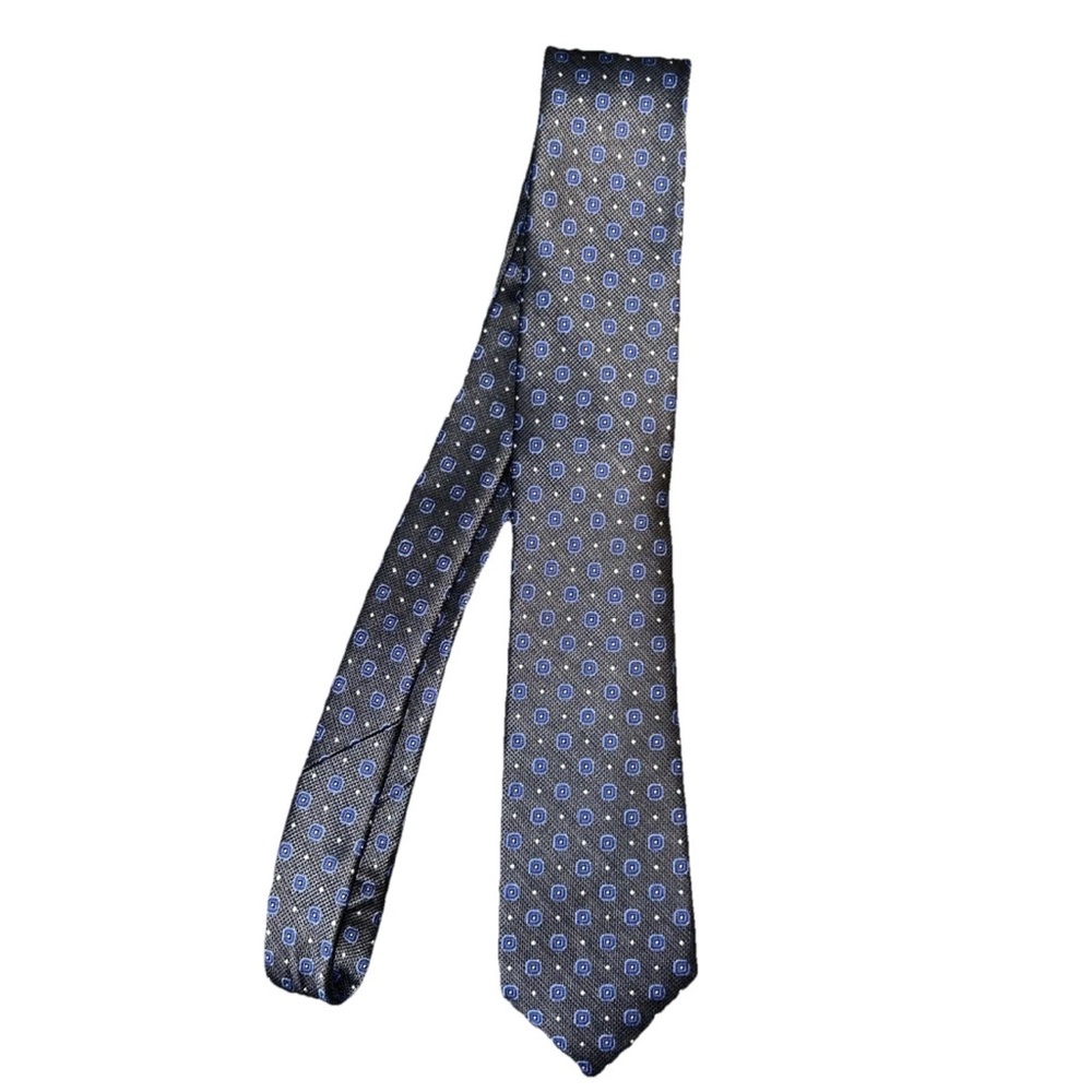 Pronto Uomo Navy and Gray Patterned Tie 100% Silk NWT